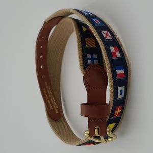 Leather Man Ltd Nautical Signal Flag Surcingle Belt Navy Tan Brass Size 30